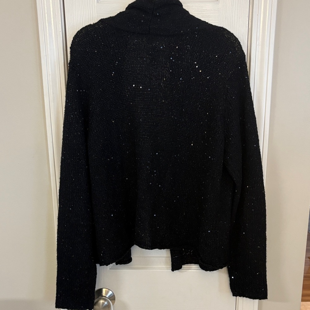 J. Jill Classic Black Sequin Embellished Open-Front Cardigan - Picture 4 of 6